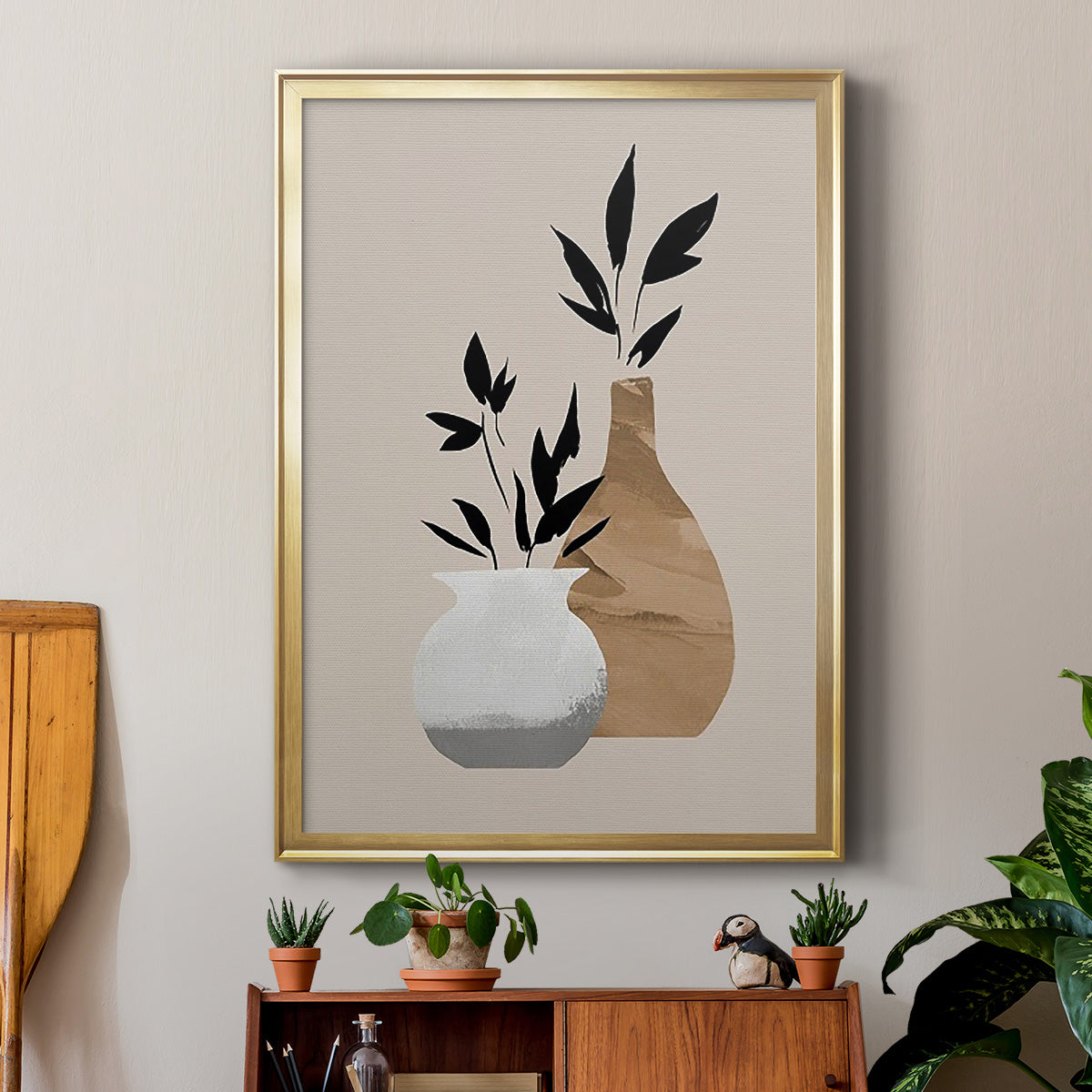 Simple Bud Vases I - Modern Framed Canvas Print