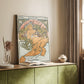Canvas art print of a vintage advertisement featuring a stylized female figure and text styled in a home decor setting.