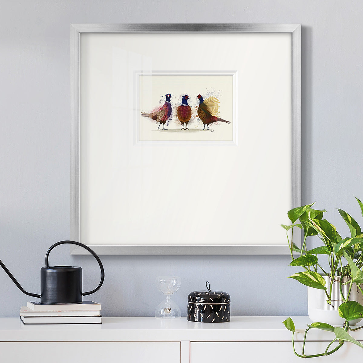 Pheasant Trio Premium Framed Print Double Matboard