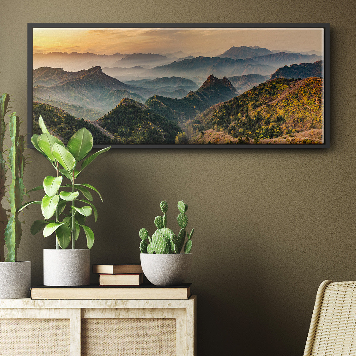 Jinshanling Mountains at Sunrise in Autumn Colors - Floater Framed Canvas Print