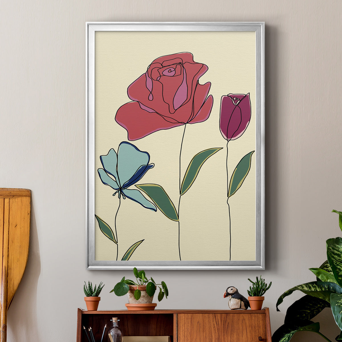 Colored Floral I - Modern Framed Canvas Print