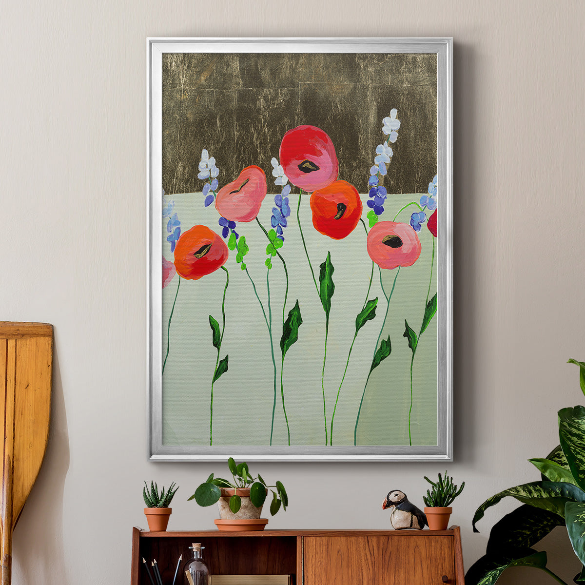 Poppy Party - Modern Framed Canvas Print