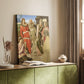 Canvas art print of a religious image with multiple figures and soft tones styled in a home decor setting.