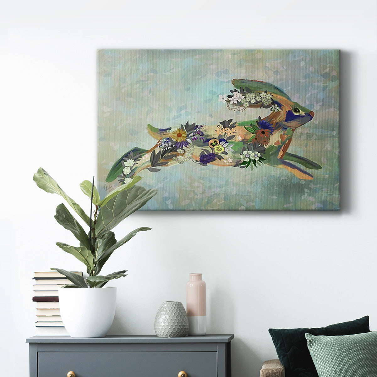 Fantastic Florals Hare, Running - Canvas Art Print