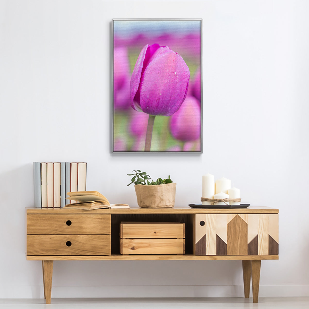 Magenta Stem - Framed Premium Gallery Wrapped Canvas L Frame - Ready to Hang