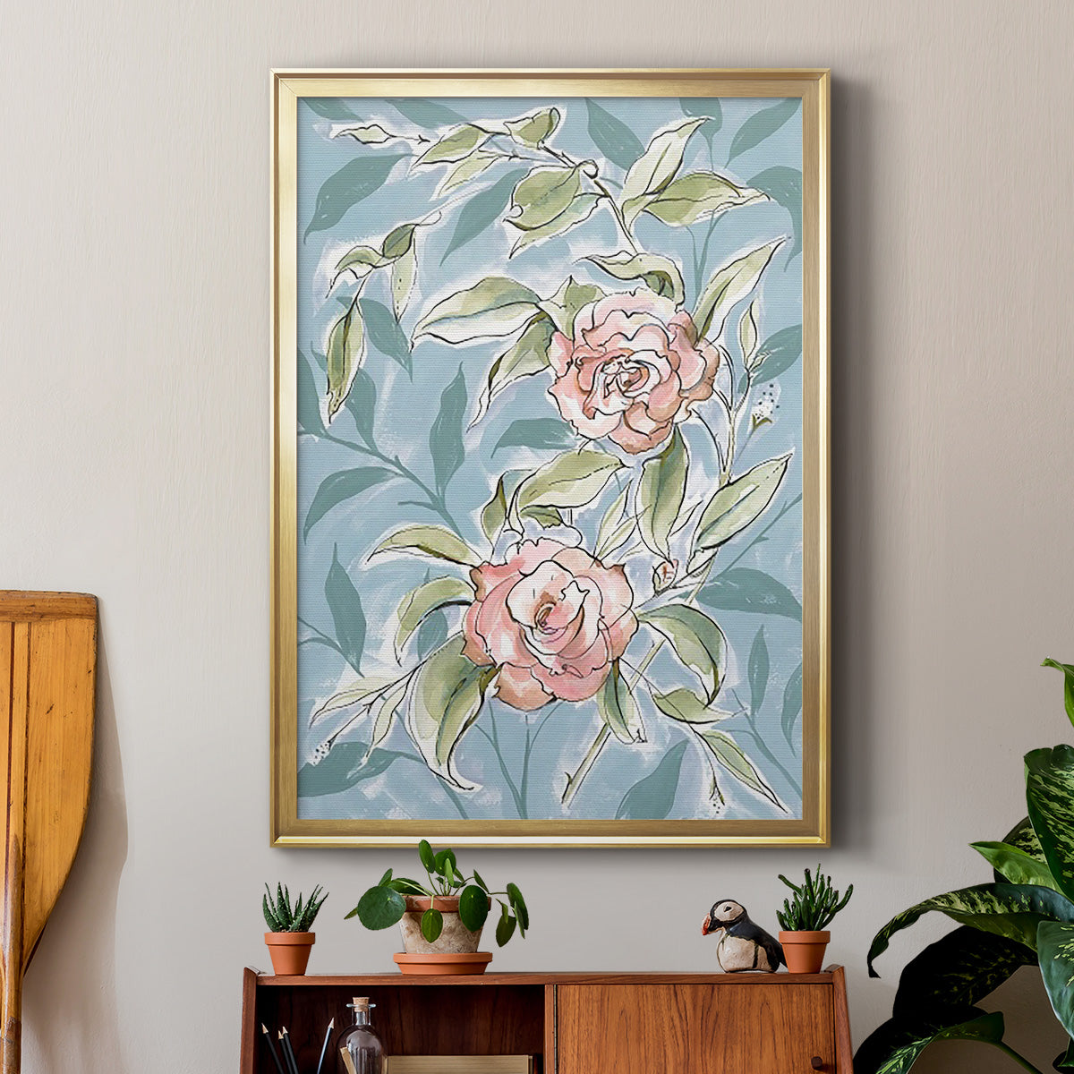 Faded Camellias II - Modern Framed Canvas Print