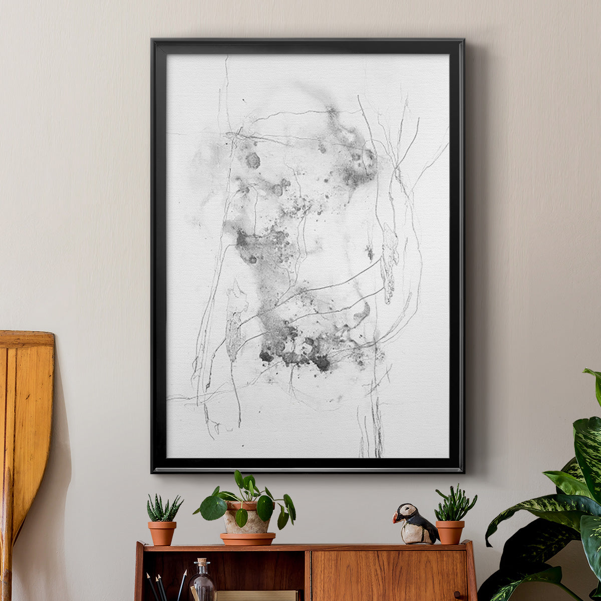 Graphite Abstract IV - Modern Framed Canvas Print