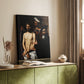 Canvas art print of a religious composition with figures in strong shadow and contrast styled in a home decor setting.