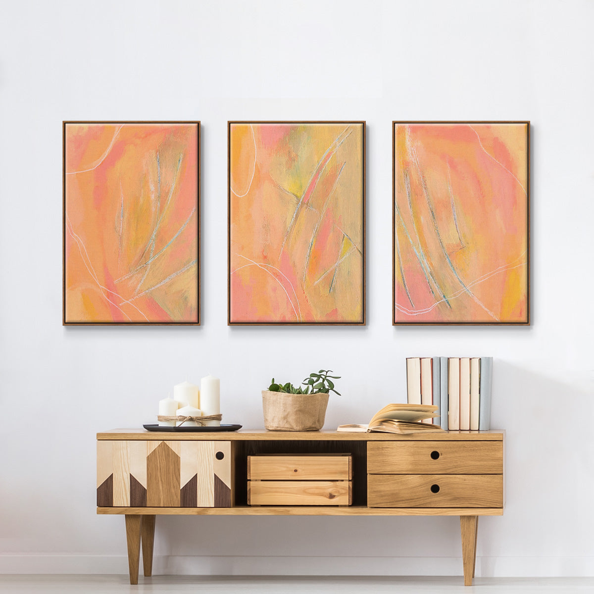 Peach Bliss I - Framed Premium Gallery Wrapped Canvas L Frame 3 Piece Set - Ready to Hang