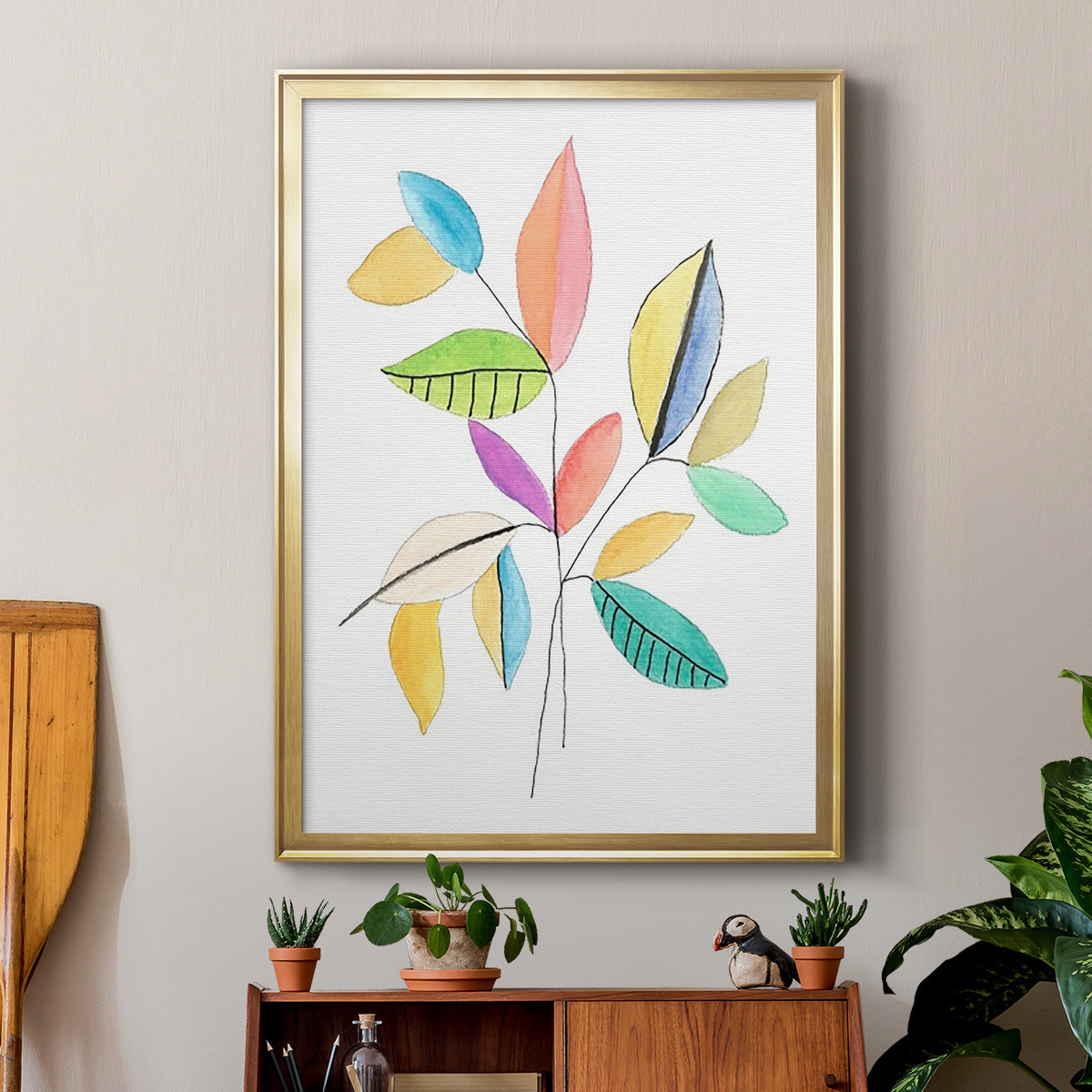 Color Pop Leaves I - Modern Framed Canvas Print