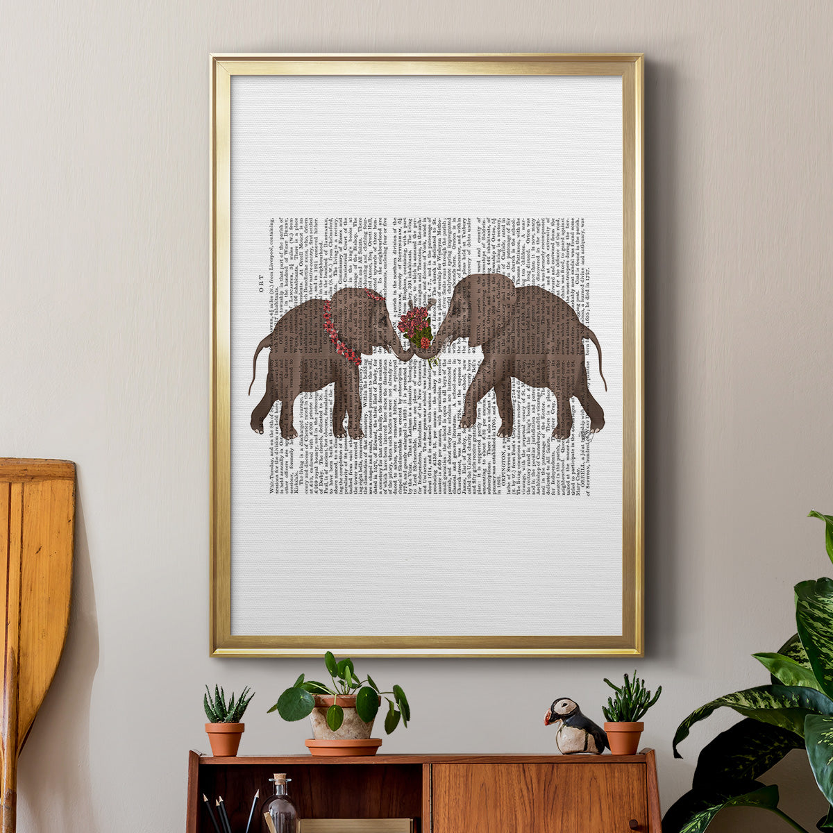 Elephant Bouquet, Landscape - Modern Framed Canvas Print