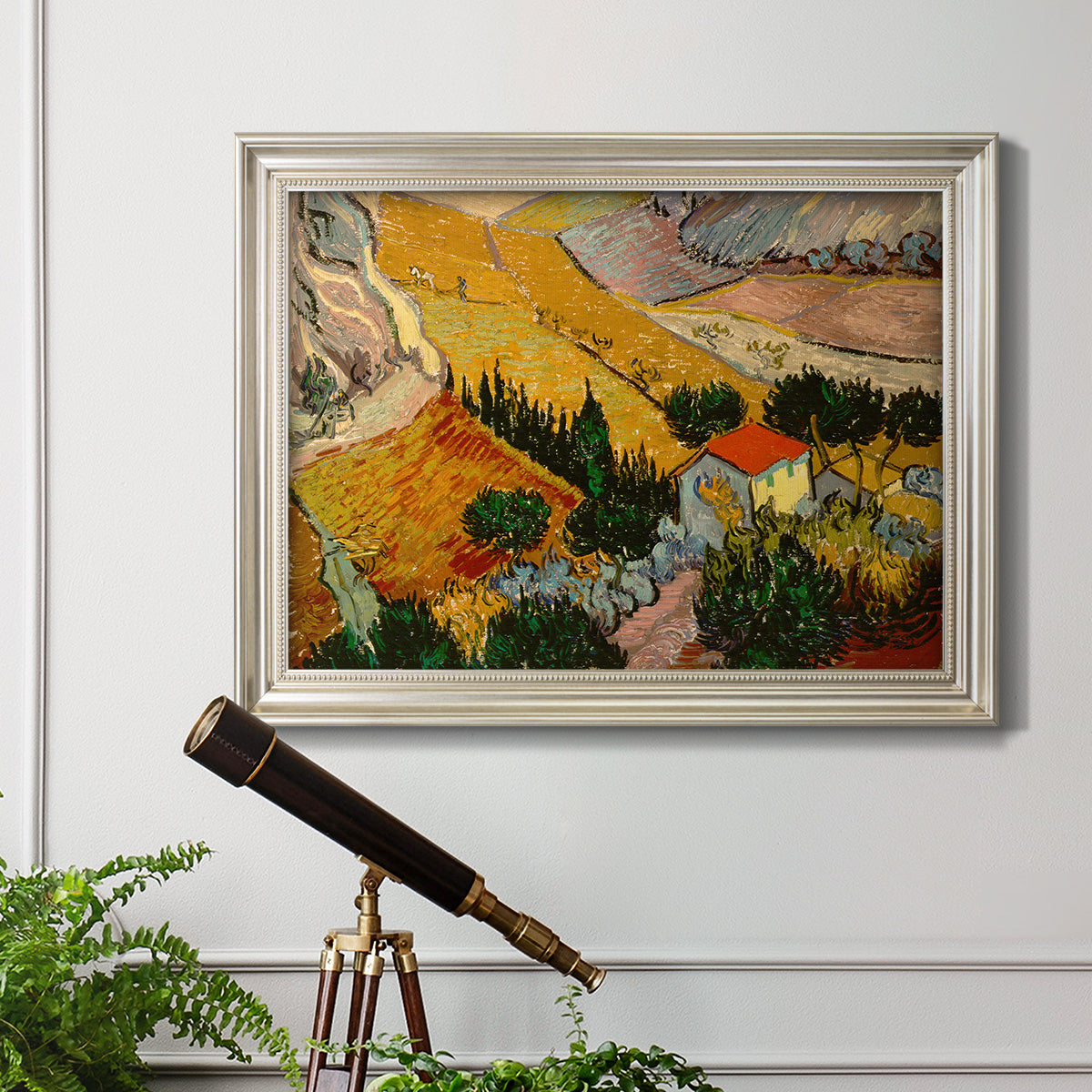 Valley With Ploughman Seen from Above - Ornate Framed Canvas Print