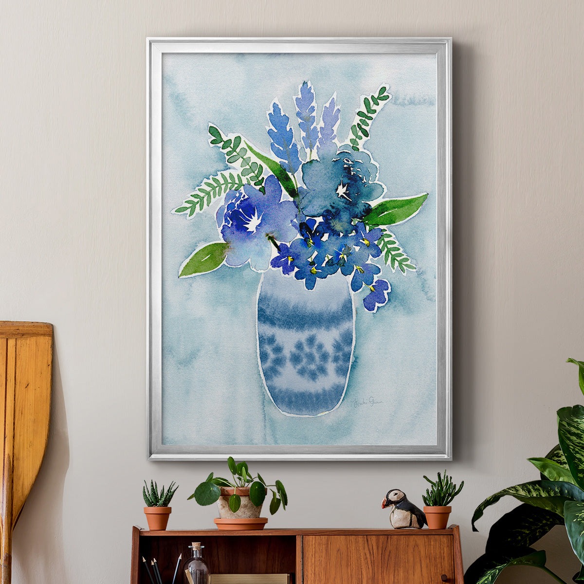 Blue Bouquet II - Modern Framed Canvas Print