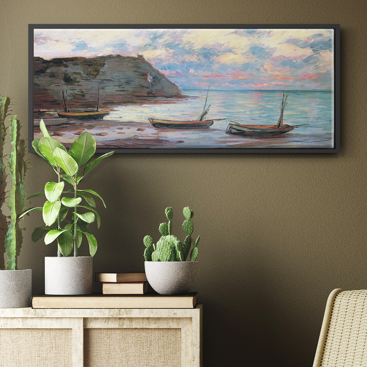 Sunset at Étretat, 1885 - Floater Framed Canvas Print