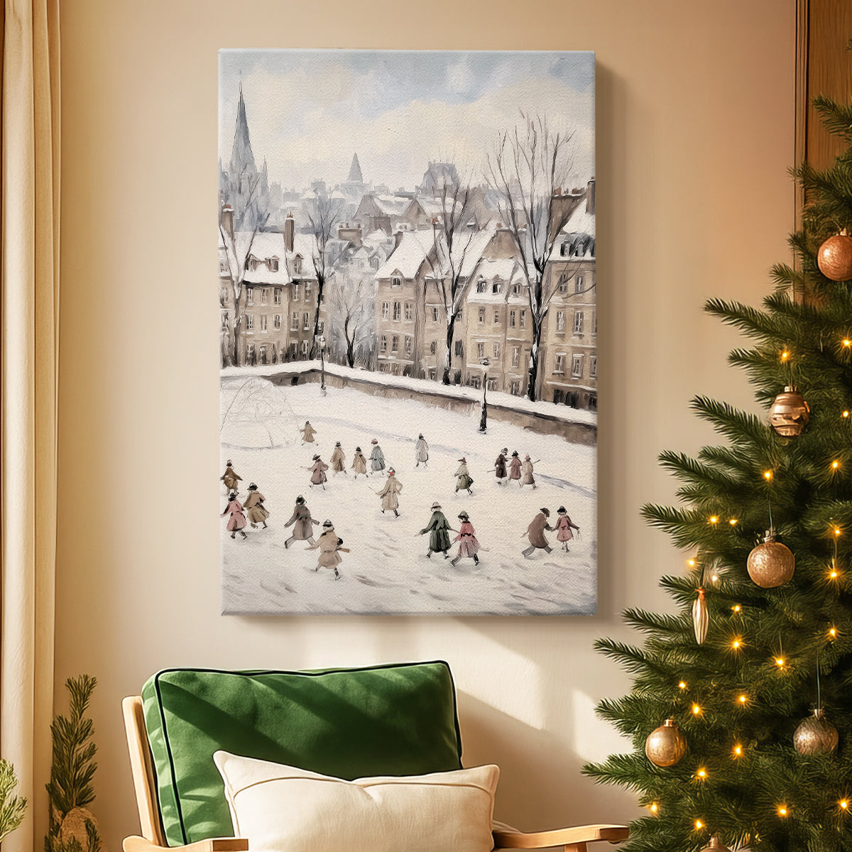 Frostlit Nativity Village - Canvas Art Print