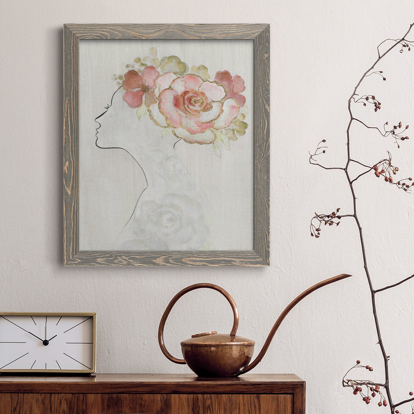 Fashion Floral Silhouette II - Barnwood Framed Canvas Print