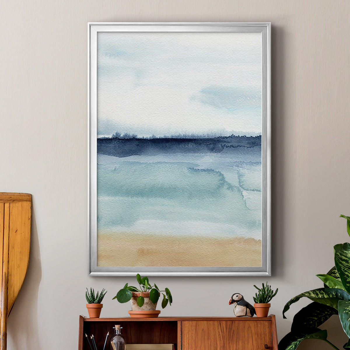 Watercolor Ocean Horizon I - Modern Framed Canvas Print