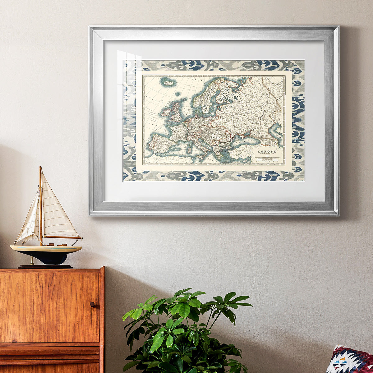Bordered Map of Europe - Modern Framed Art Print