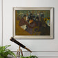 Impressionist cabaret interior scene by Henri de Toulouse-Lautrec in an ornate champagne frame displayed in a dark-toned interior setting.