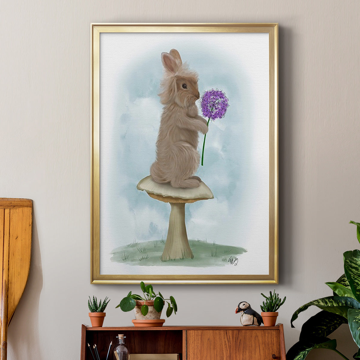 Rabbit and Agapanthus - Modern Framed Canvas Print