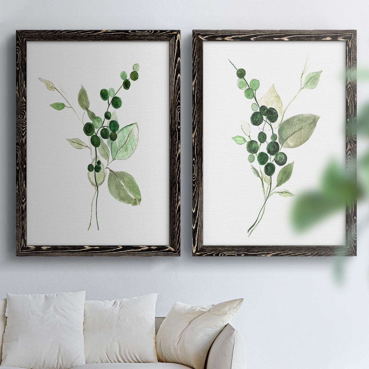 Sprigs in Green I   - Premium Framed Canvas 2 Piece Set - Ready to Hang