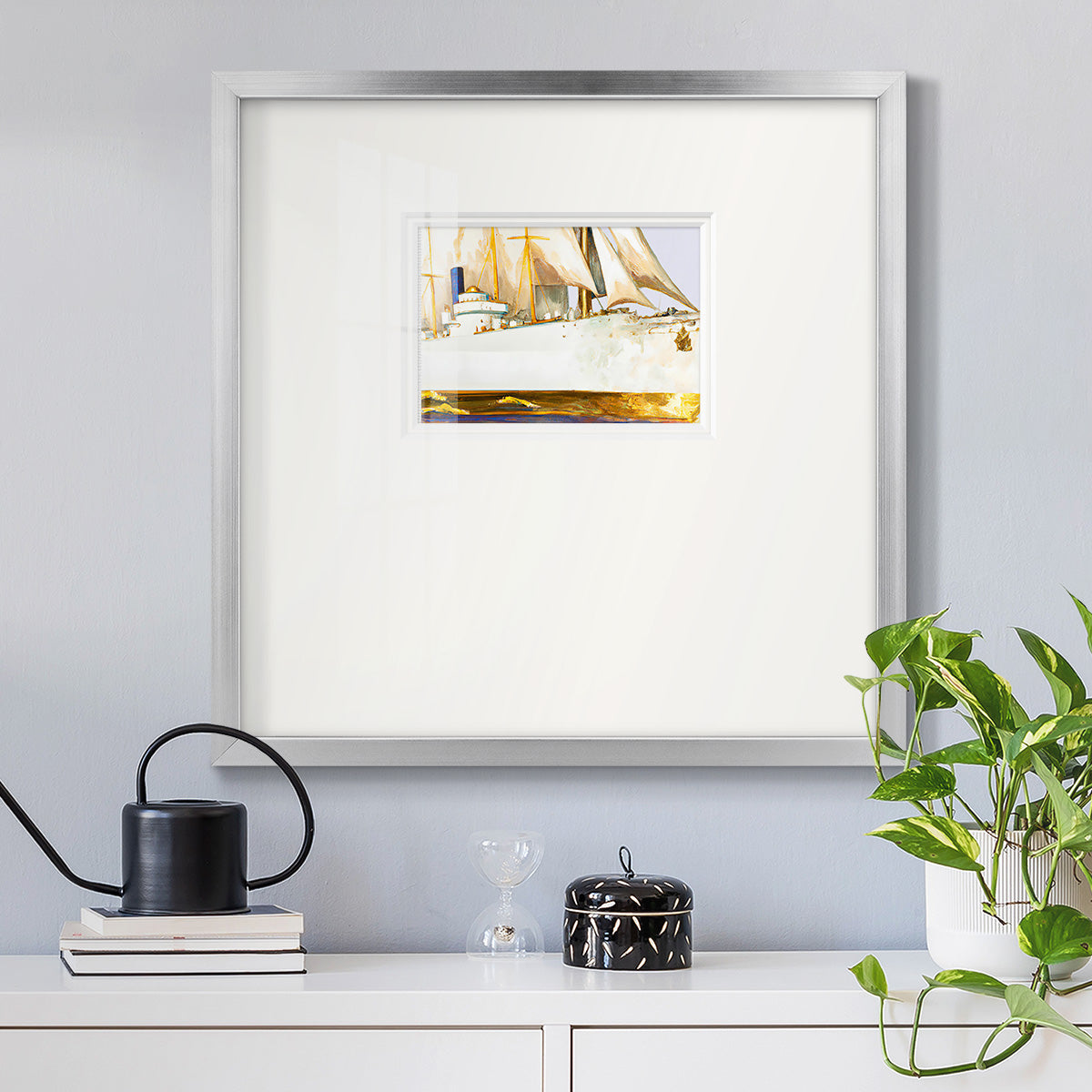 Golden Steam Ship Premium Framed Print Double Matboard