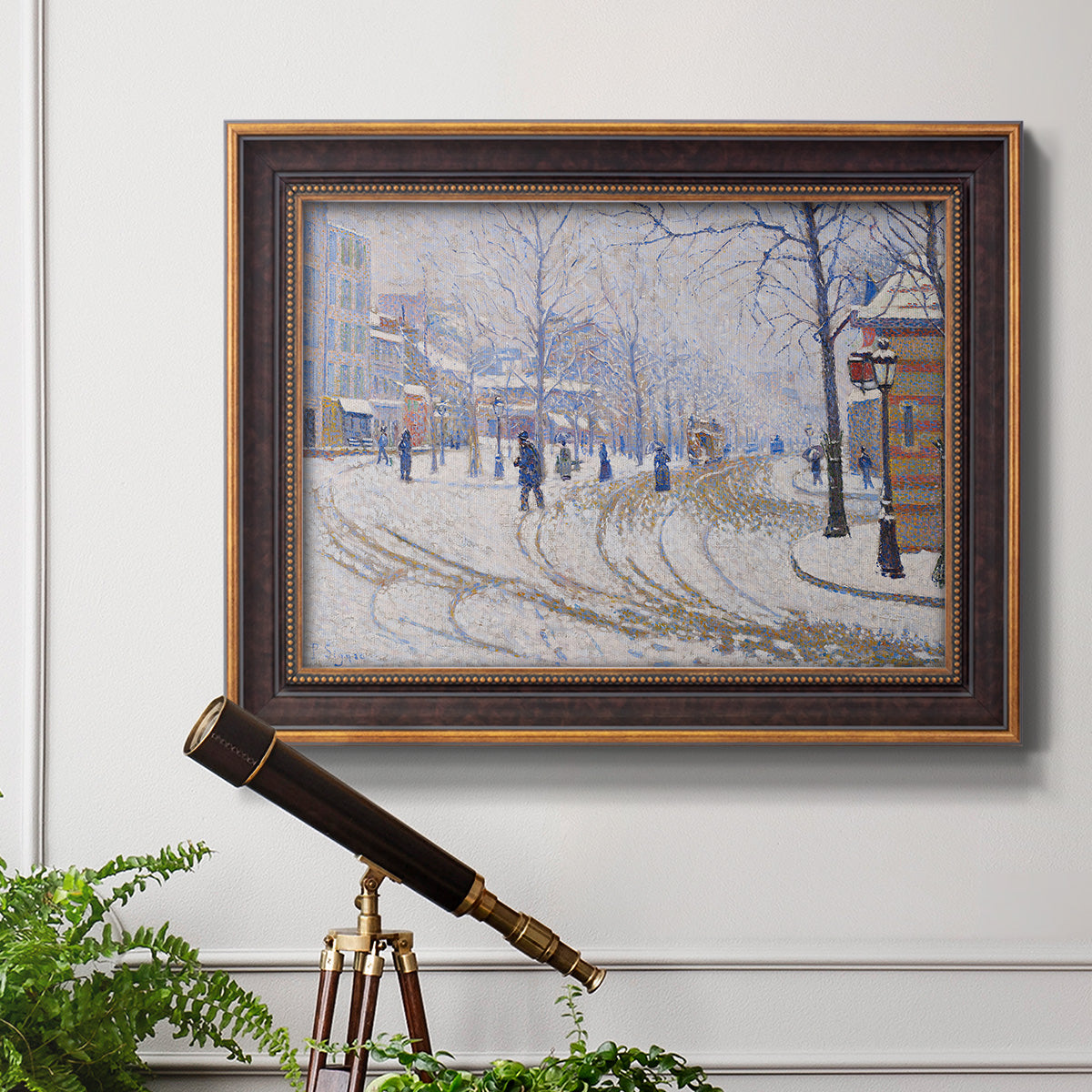 Snow, Boulevard de Clichy, Paris - Ornate Framed Canvas Print