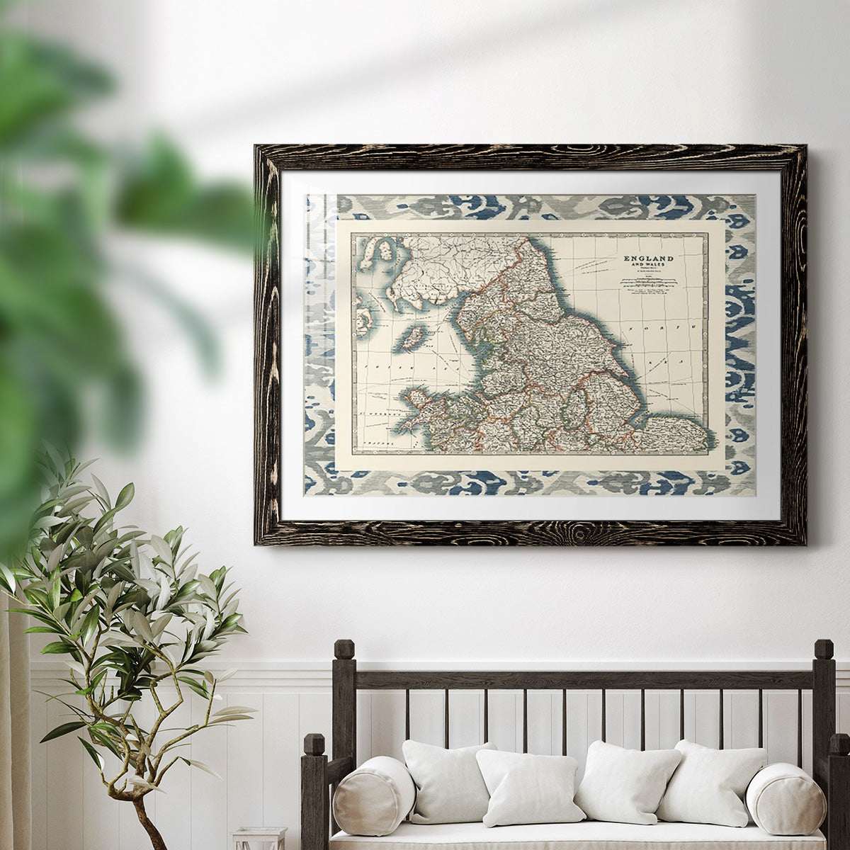 Bordered Map of England & Wales-Premium Framed Print - Ready to Hang