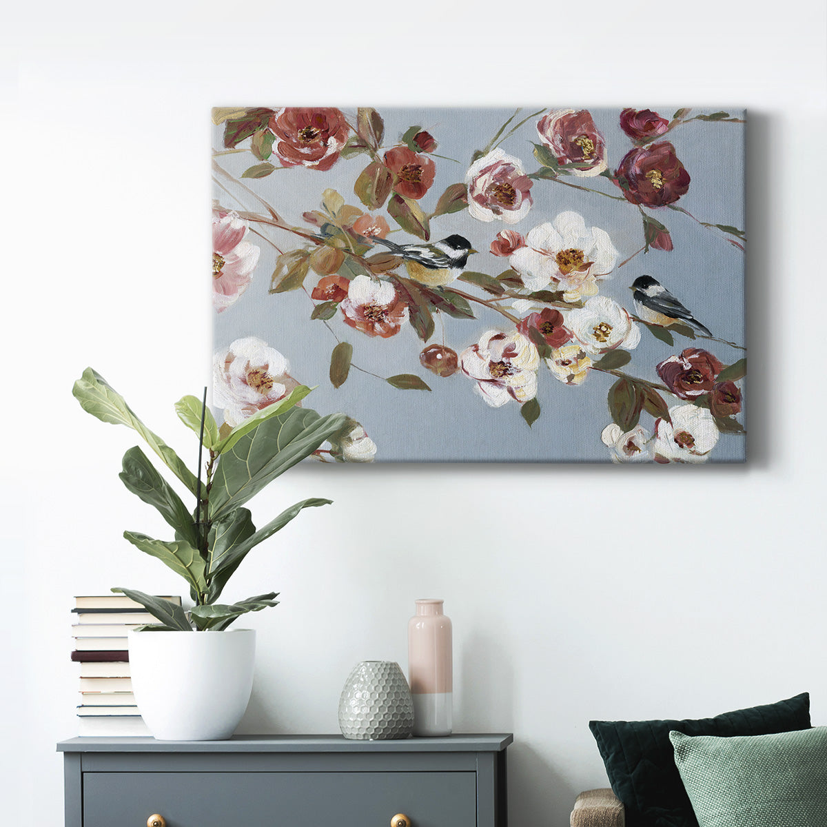 Chickadees and Blossoms II Premium Gallery Wrapped Canvas - Ready to Hang