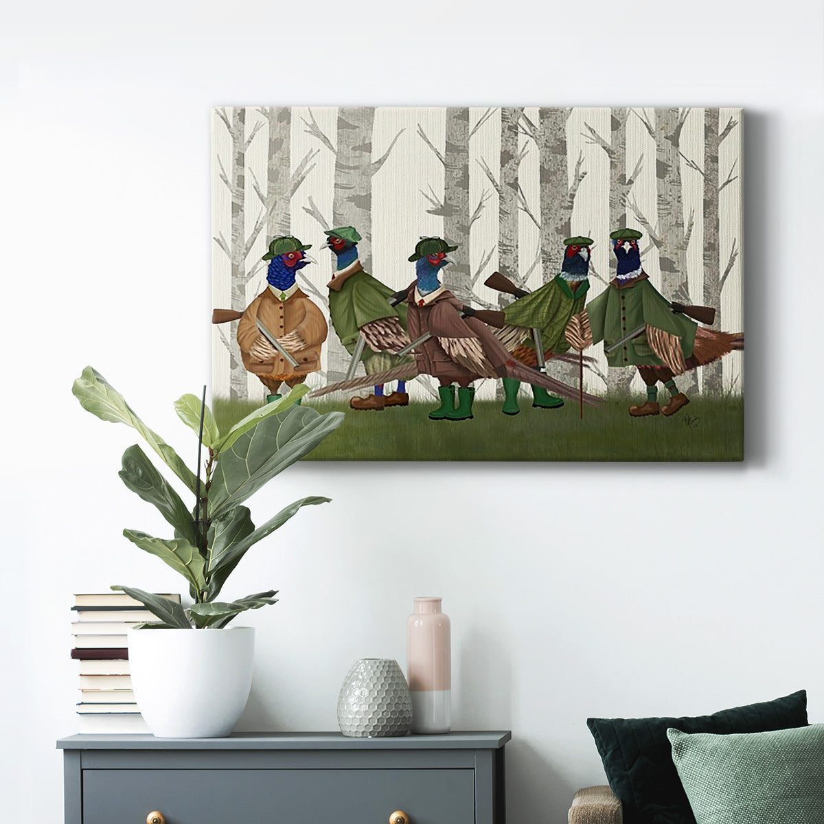 Pheasant Shooting Party Group 3 Premium Gallery Wrapped Canvas - Ready to Hang