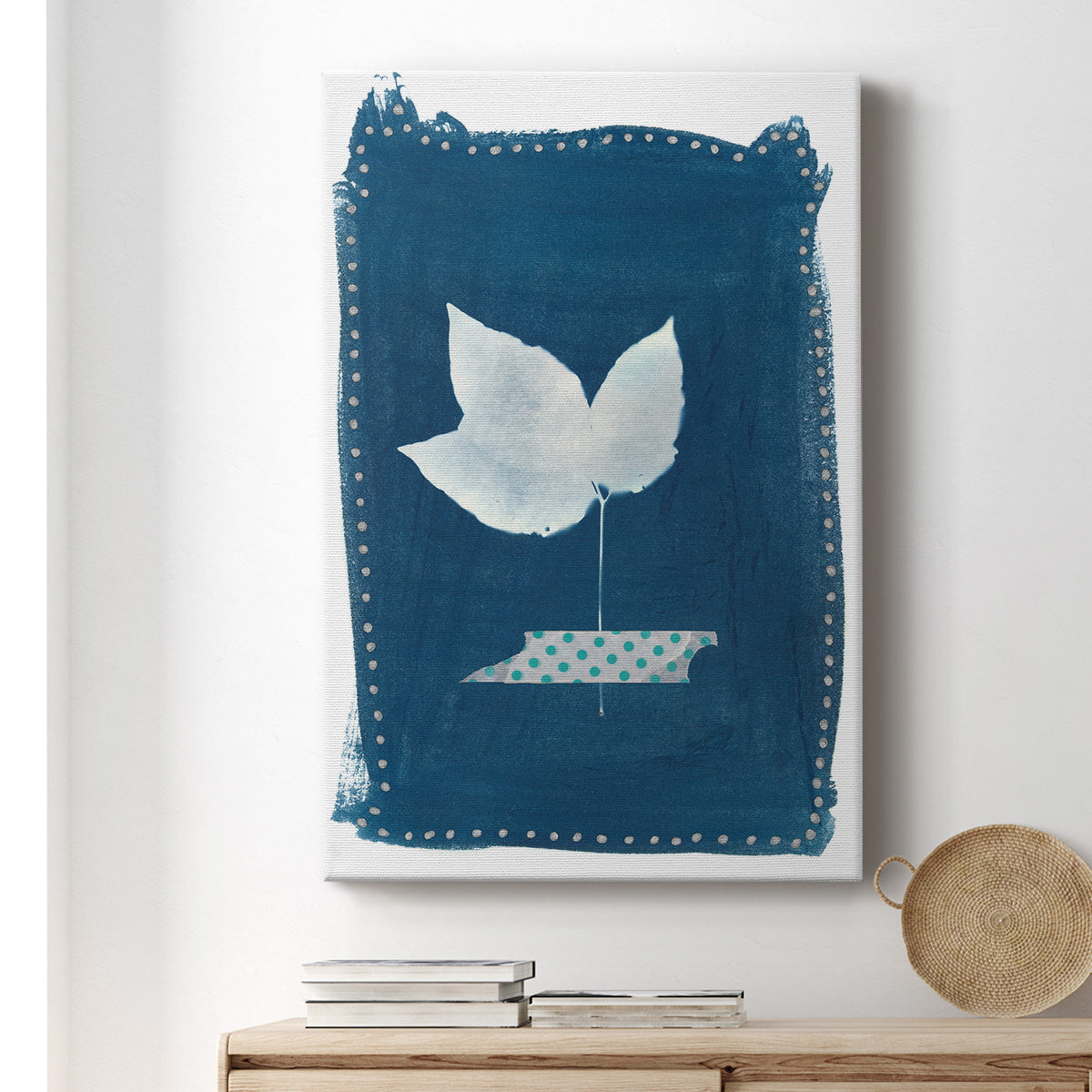 Cyanotype Pressed Leaves II Premium Gallery Wrapped Canvas - Ready to Hang