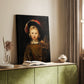 Canvas art print of a refined child figure with rich clothing and soft shadows styled in a home decor setting.