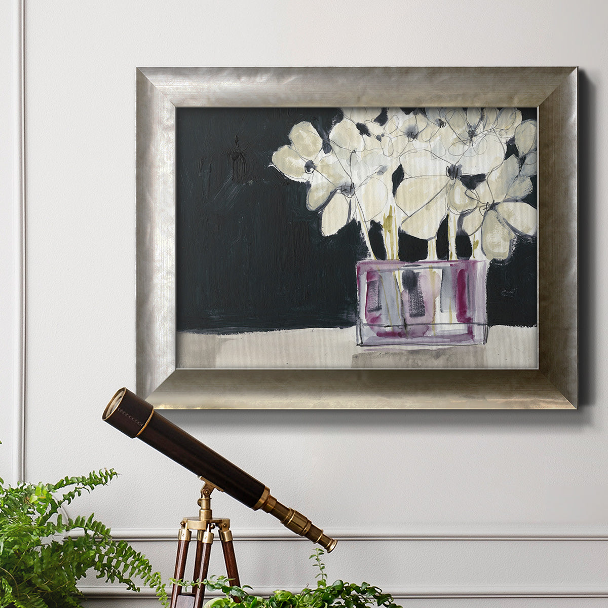 White Flowers in Fuchsia I Premium Framed Canvas- Ready to Hang