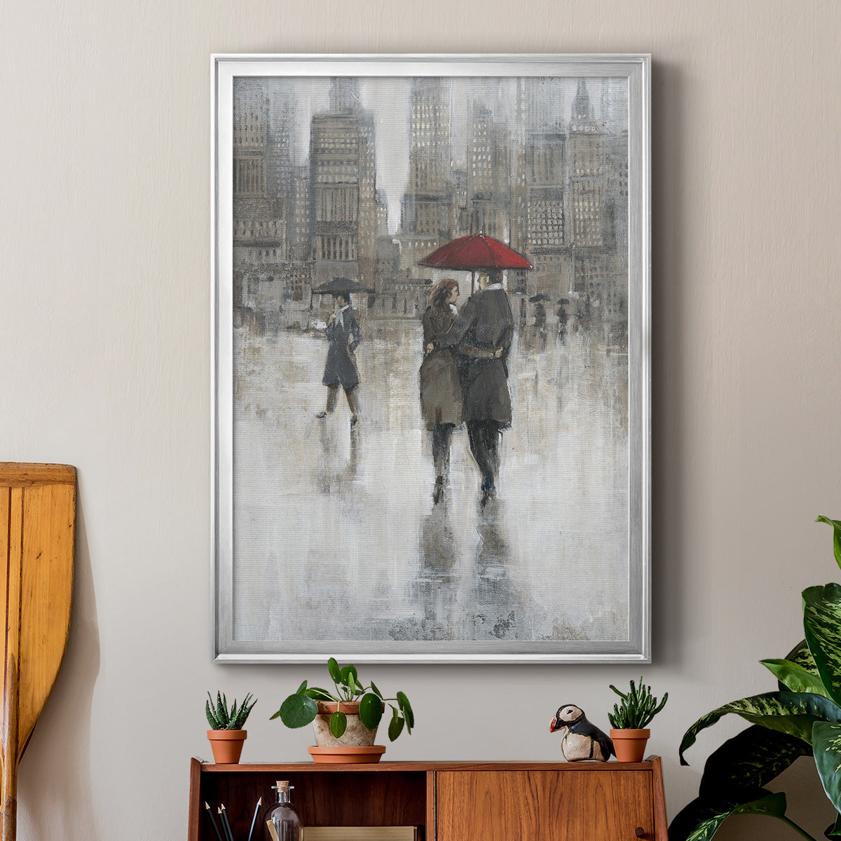 Rain in The City II - Modern Framed Canvas Print