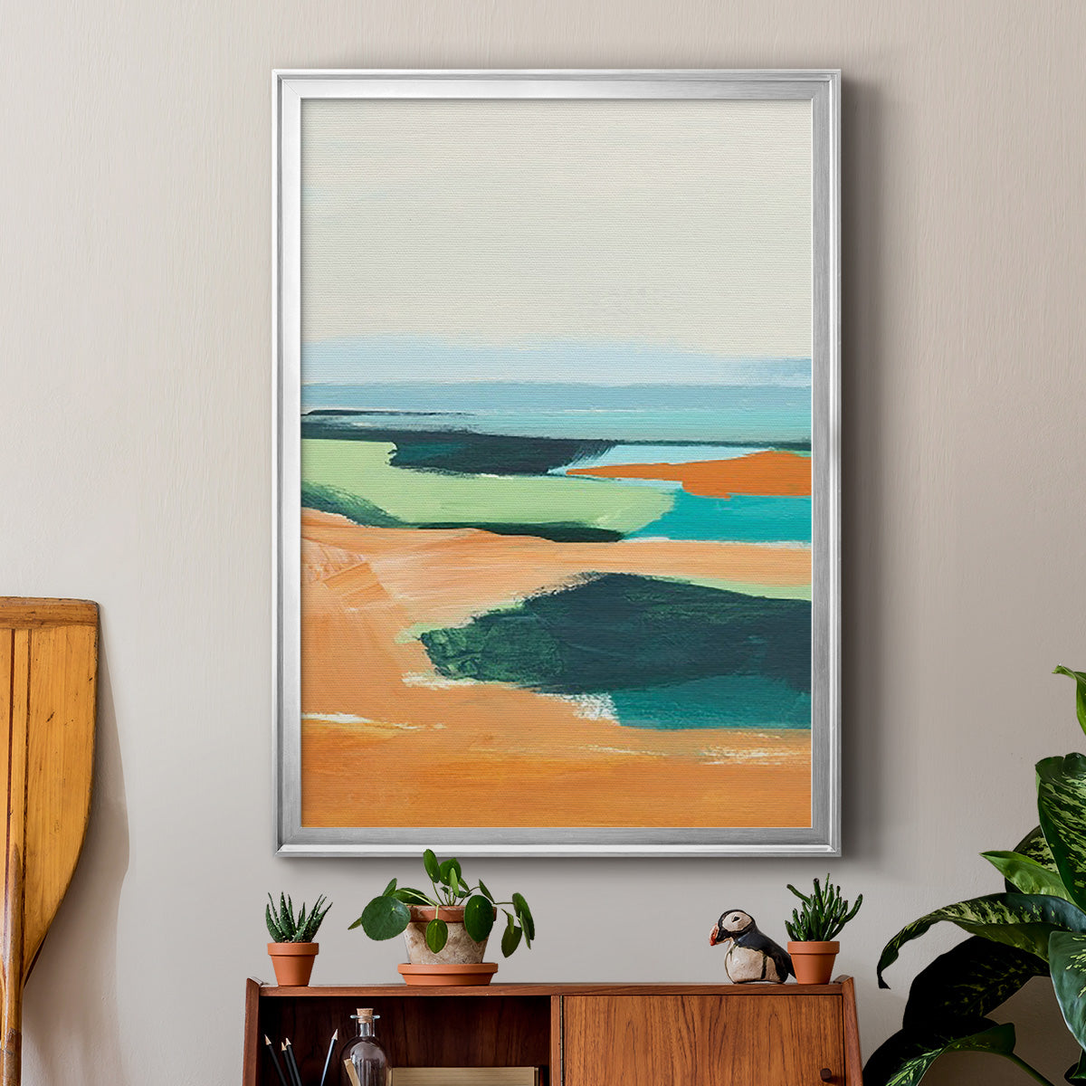 Aqua and Orange II - Modern Framed Canvas Print