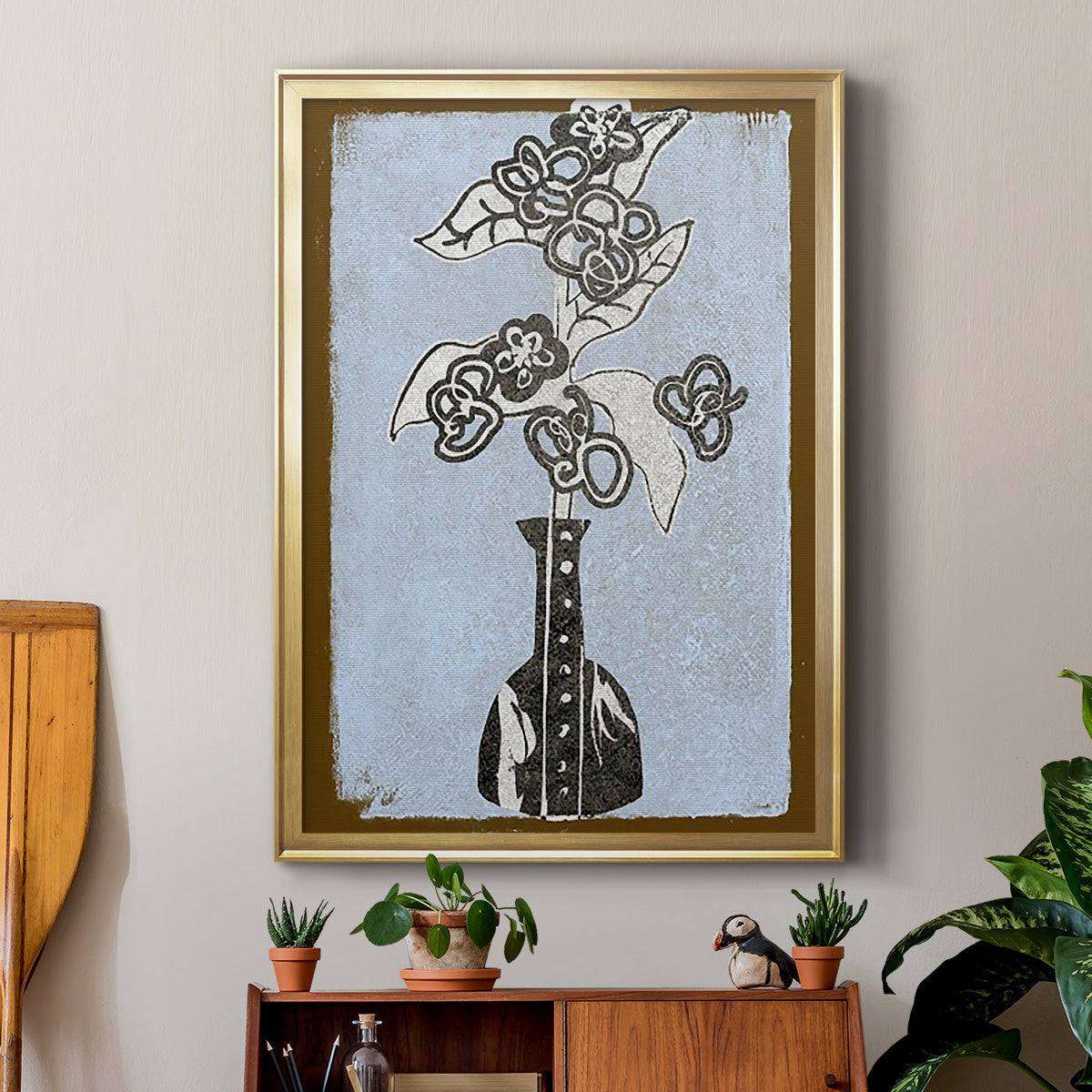 Graphic Flowers in Vase III - Modern Framed Canvas Print