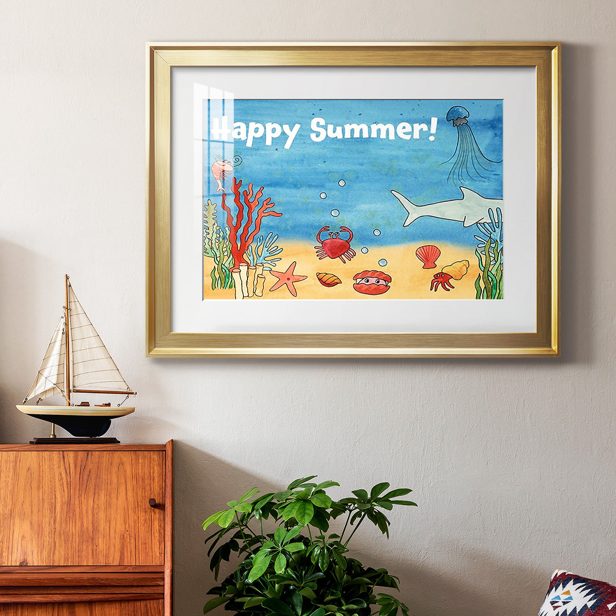 Cute Sea Creatures I - Modern Framed Art Print