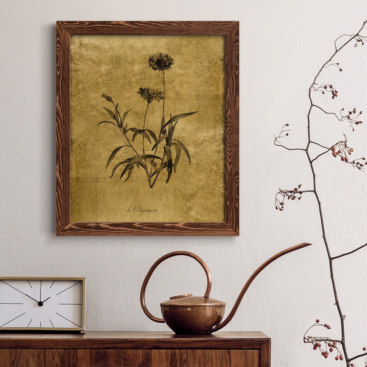 Gold Sketch Botanical I - Premium Canvas Framed in Barnwood - Ready to Hang