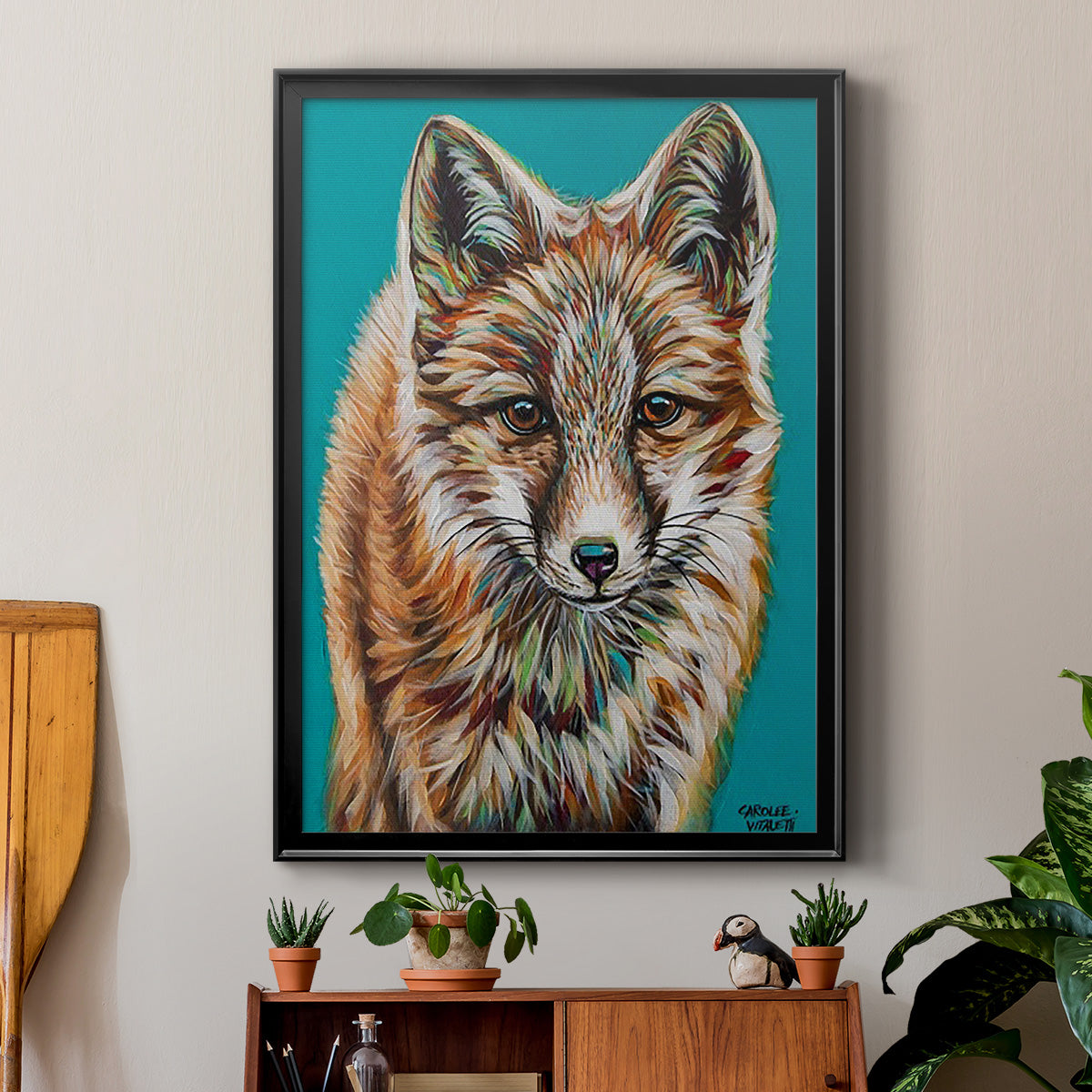 Teal Fox - Modern Framed Canvas Print