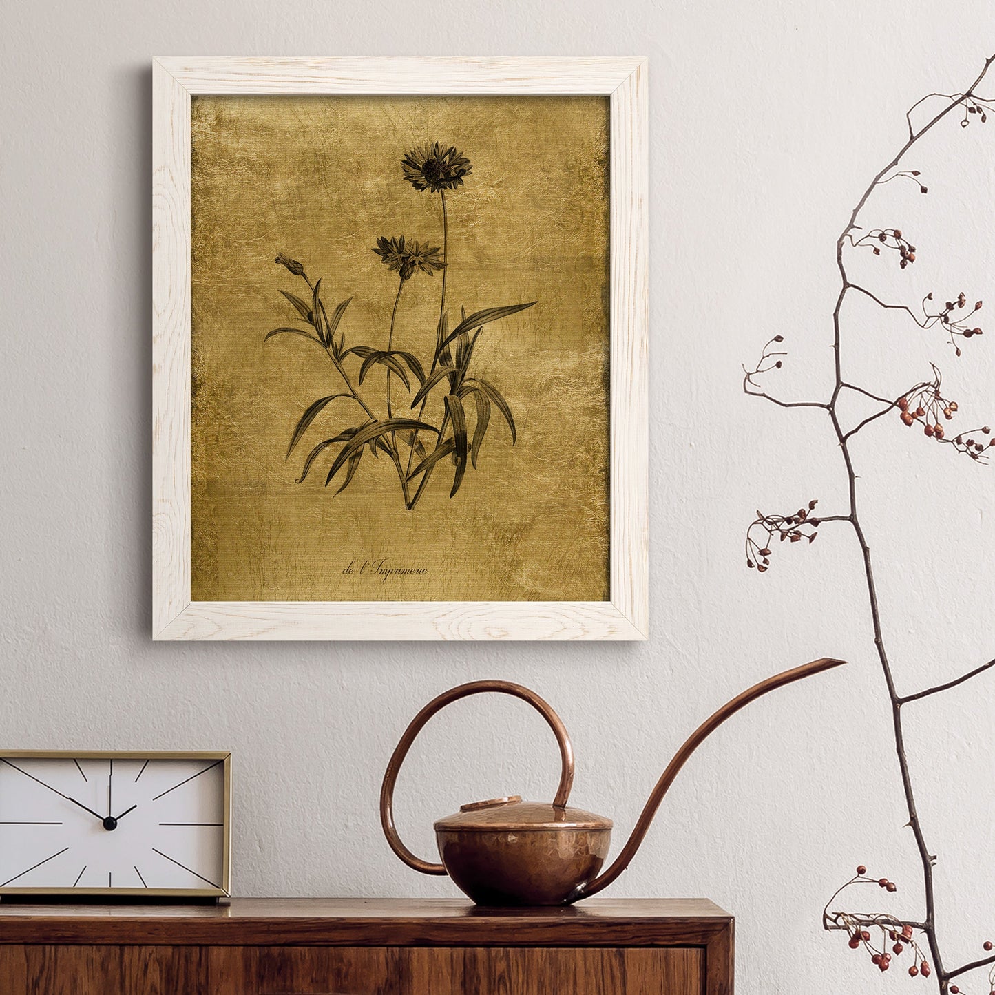 Gold Sketch Botanical I - Premium Canvas Framed in Barnwood - Ready to Hang