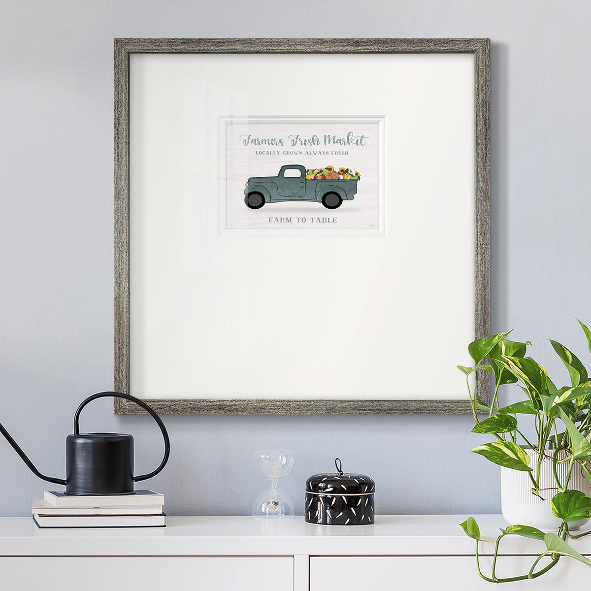 Fresh Sunflowers Truck Premium Framed Print Double Matboard