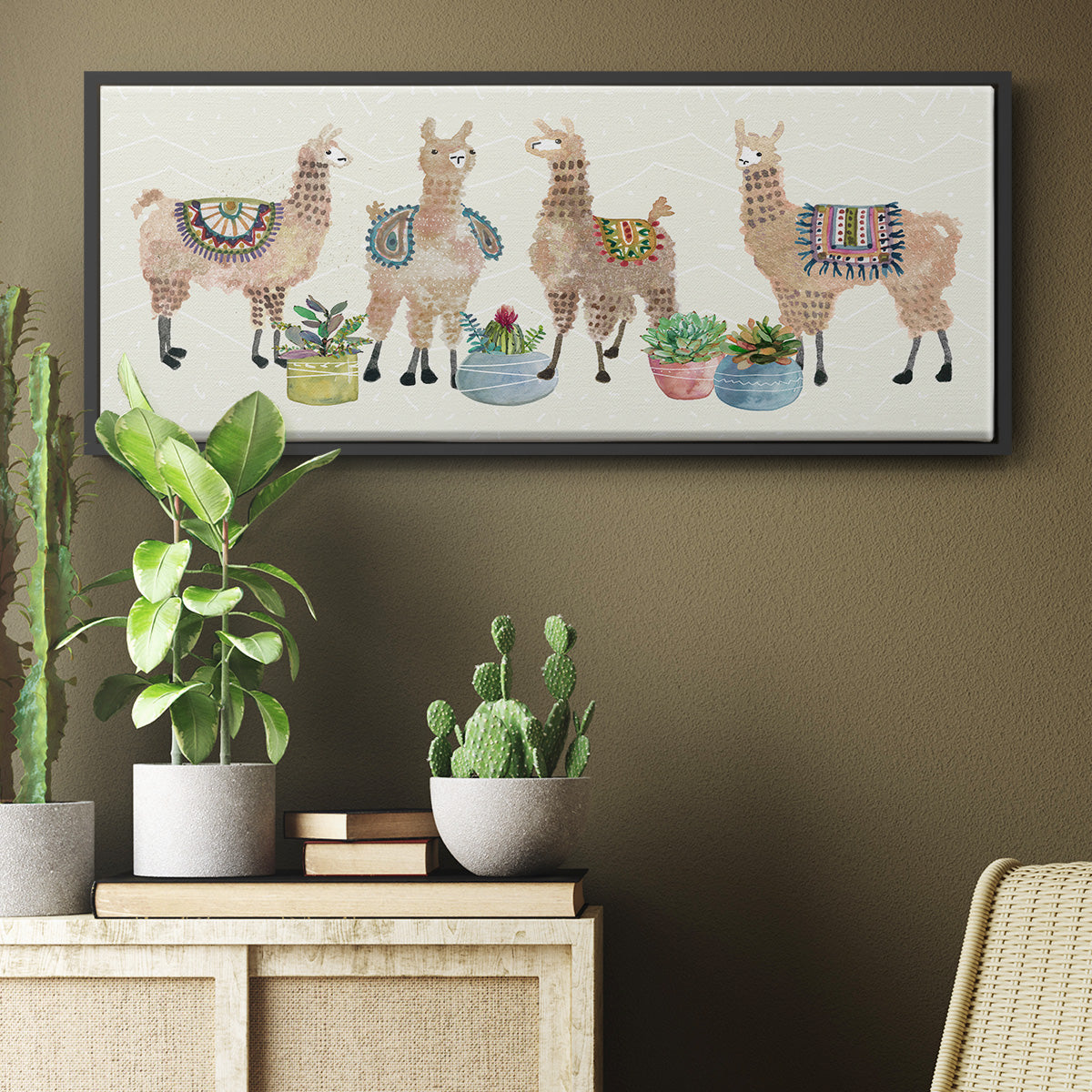 Llama Party - Floater Framed Canvas Print