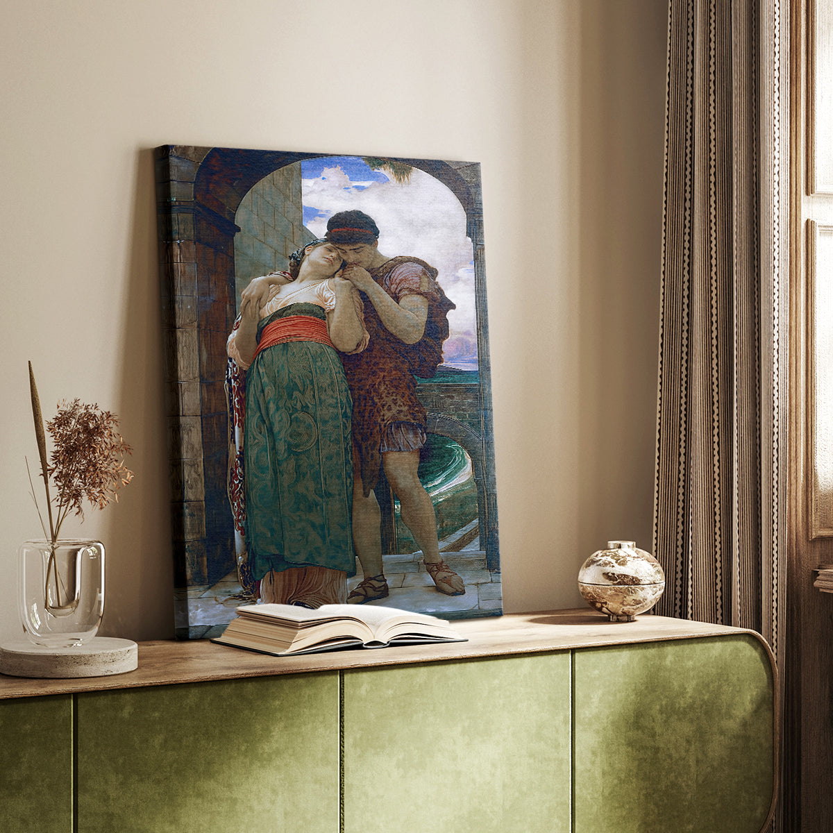 Canvas art print of a Romantic composition with figures in formal attire styled in a home decor setting.