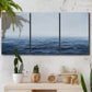 Three-panel canvas wall art featuring grayscale seascape with horizon, displayed in a boho-chic entryway above a console table.