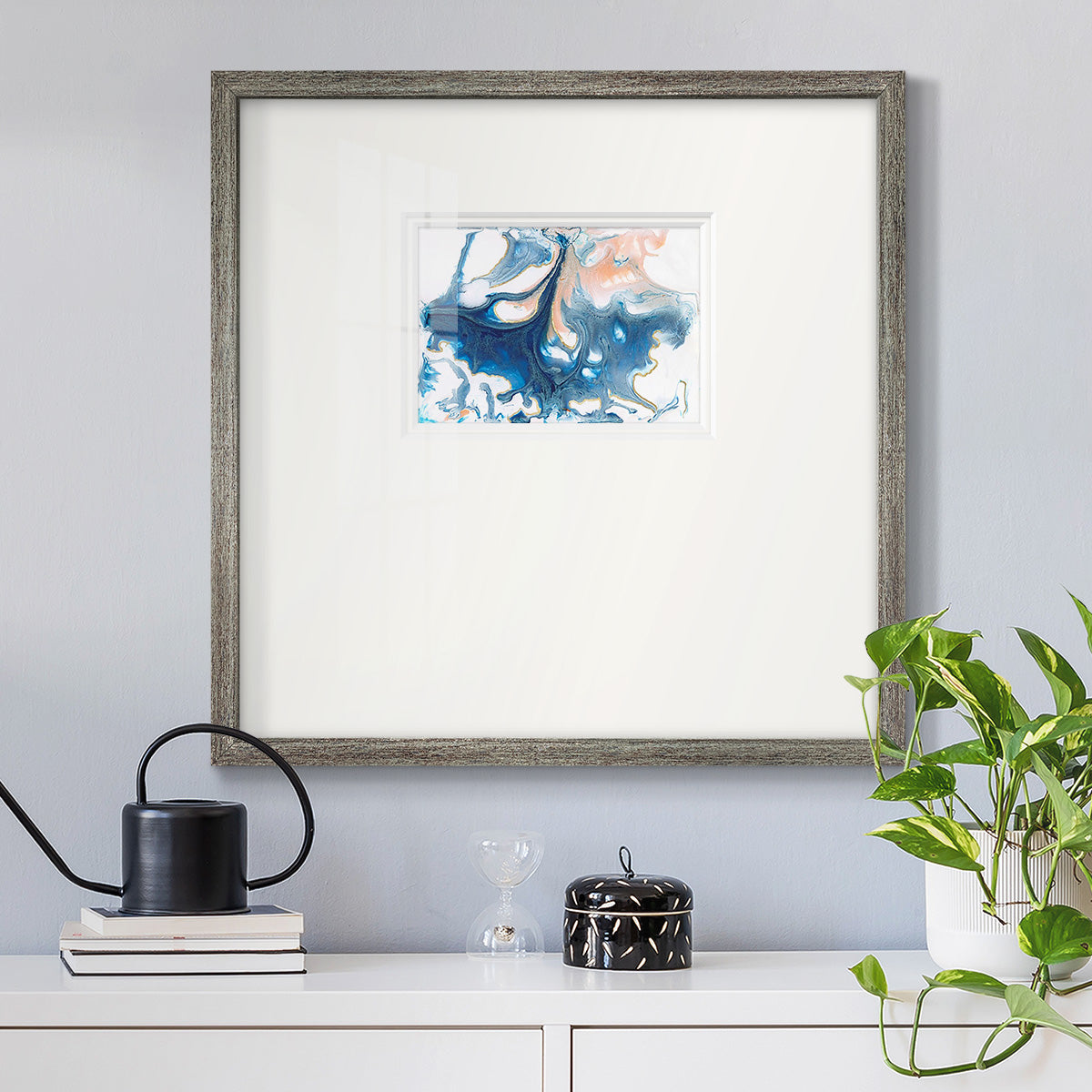 Dancing Blue I Premium Framed Print Double Matboard