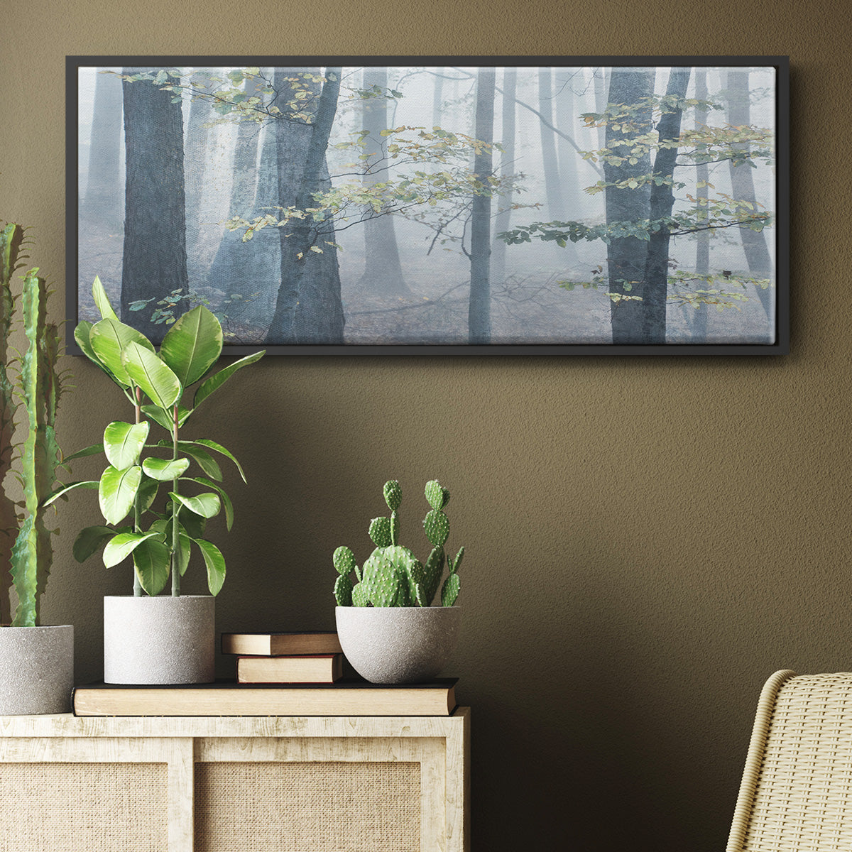 Chalky Misty Autumn Forest View - Floater Framed Canvas Print