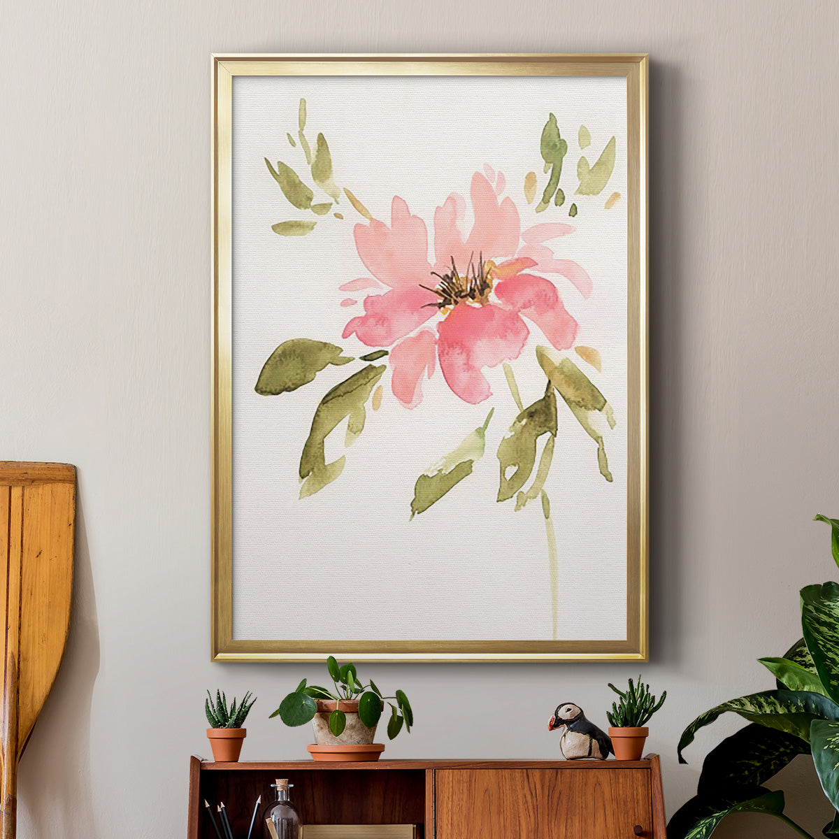 One Pink Bloom II - Modern Framed Canvas Print