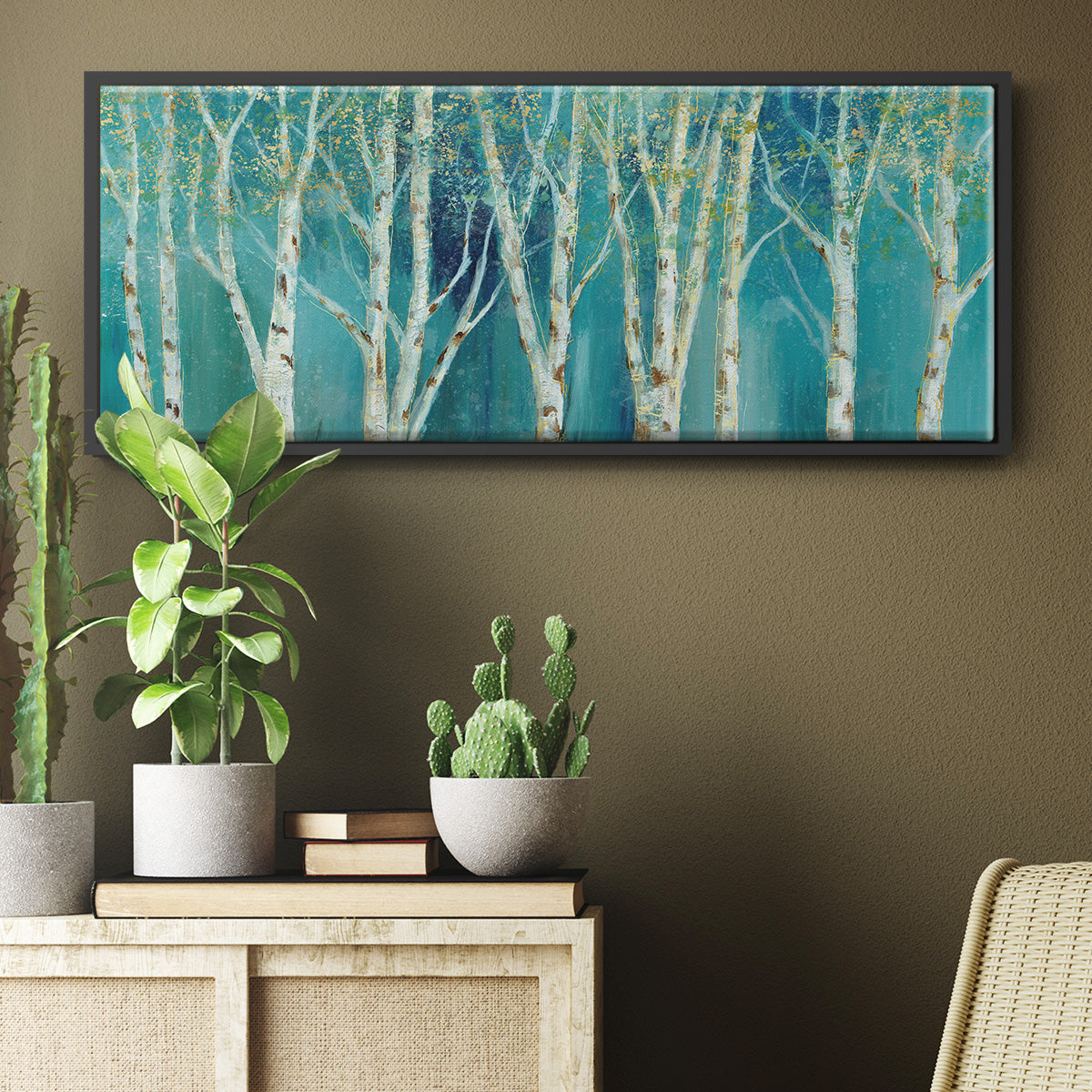 Birch on Blue - Floater Framed Canvas Print