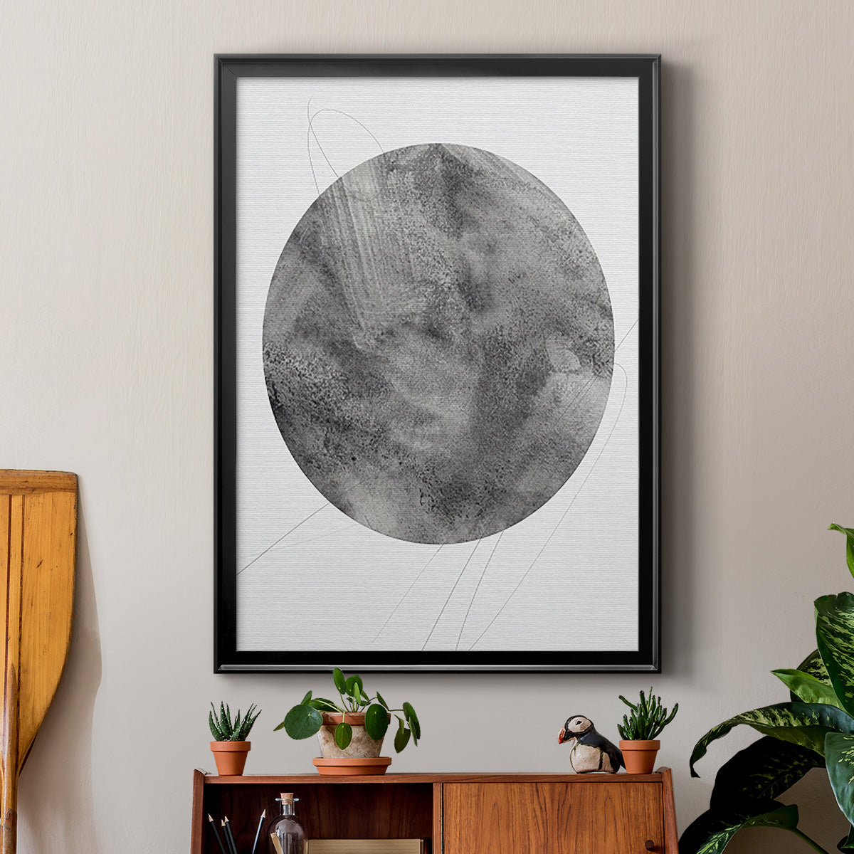 Graphite Moon II - Modern Framed Canvas Print