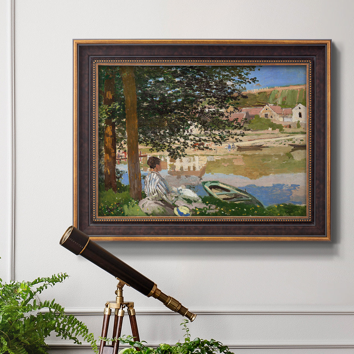 On the Bank of the Seine, Bennecourt - Ornate Framed Canvas Print